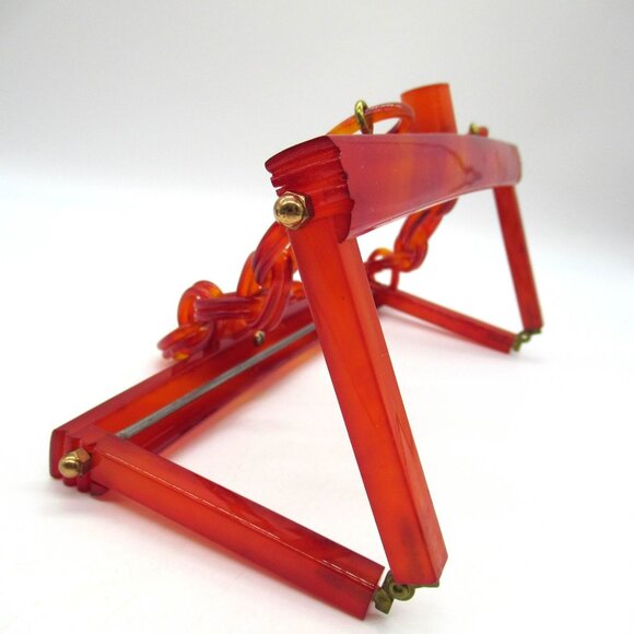 Vintage Chunky Lucite Purse Frame Linked Chain Handle Vermilion - Picture 13 of 16